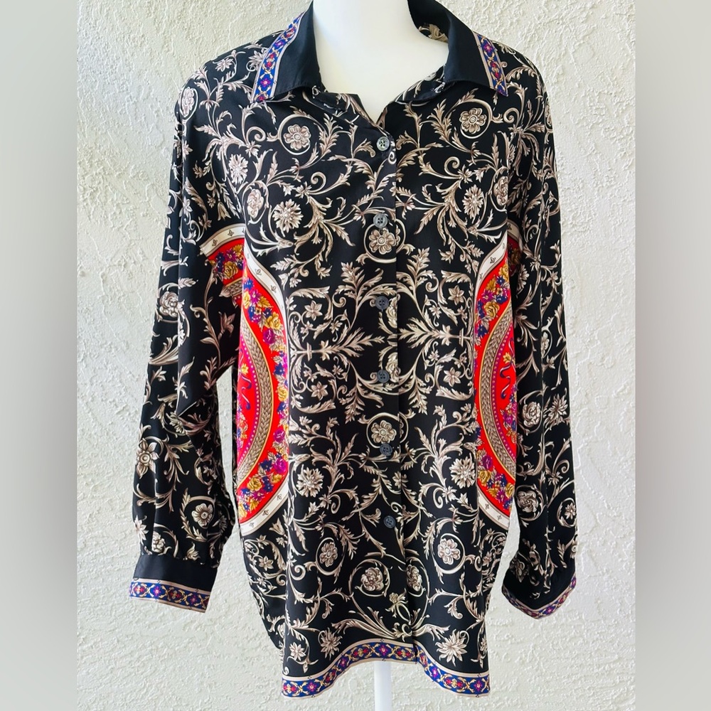 Liz Claiborne blouse Top Tunic abstract artsy boho black red  plus size medium